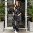 thumbnail image 3 of SCRAWLGOD Leopard Print Gray Black Women's 2 Piece Outfits Casual Pullover Sweatshirt Wide Leg Lounge Set Trendy Sweatsuit Turtleneck Lounge Set for Daily Wear, XS, 3 of 7