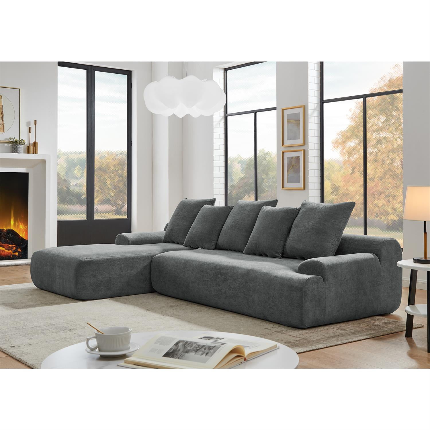 Demi Bonn 110"x67" Velvet L-Shape Sectional Sofa, Modern Upholstered Modular Couch for Living Room/Bedroom Furniture, Gray