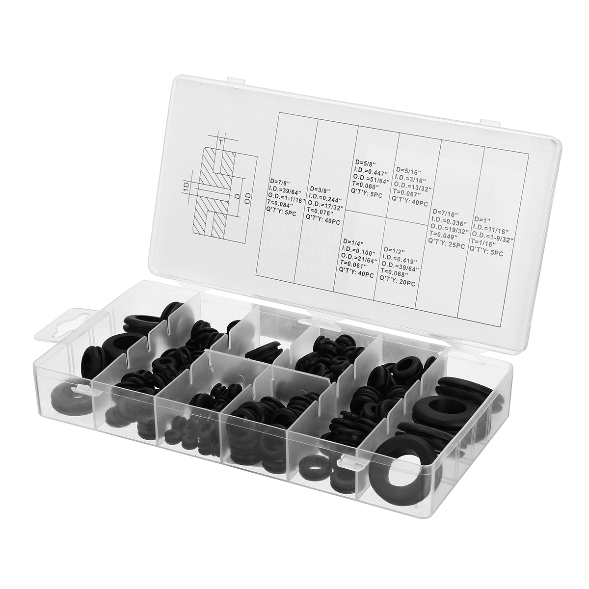 180 PCS Black Rubber Grommet Firewall Hole Plug Set Car Electrical Wire Gasket Ring Grommets Assorted Kit with Box OFNMY Rubber Grommet Assortment Kit 8 Sizes