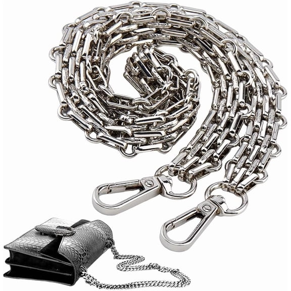 60cm Metal Purse Straps Wide Shoulder Iron Strap Chain Platinum Bag Straps Replacement with Clasps Flat Chain with Buckles for Handbags Tote Bags Leather Bags Women's Backpacks Platinum