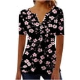 thumbnail image 2 of Yotami Womens Plus Size Tops Summer Floral Print Blouses Casual Short Sleeve Pleated Loose Button V-Neck Tunic Tops XXL, 2 of 5