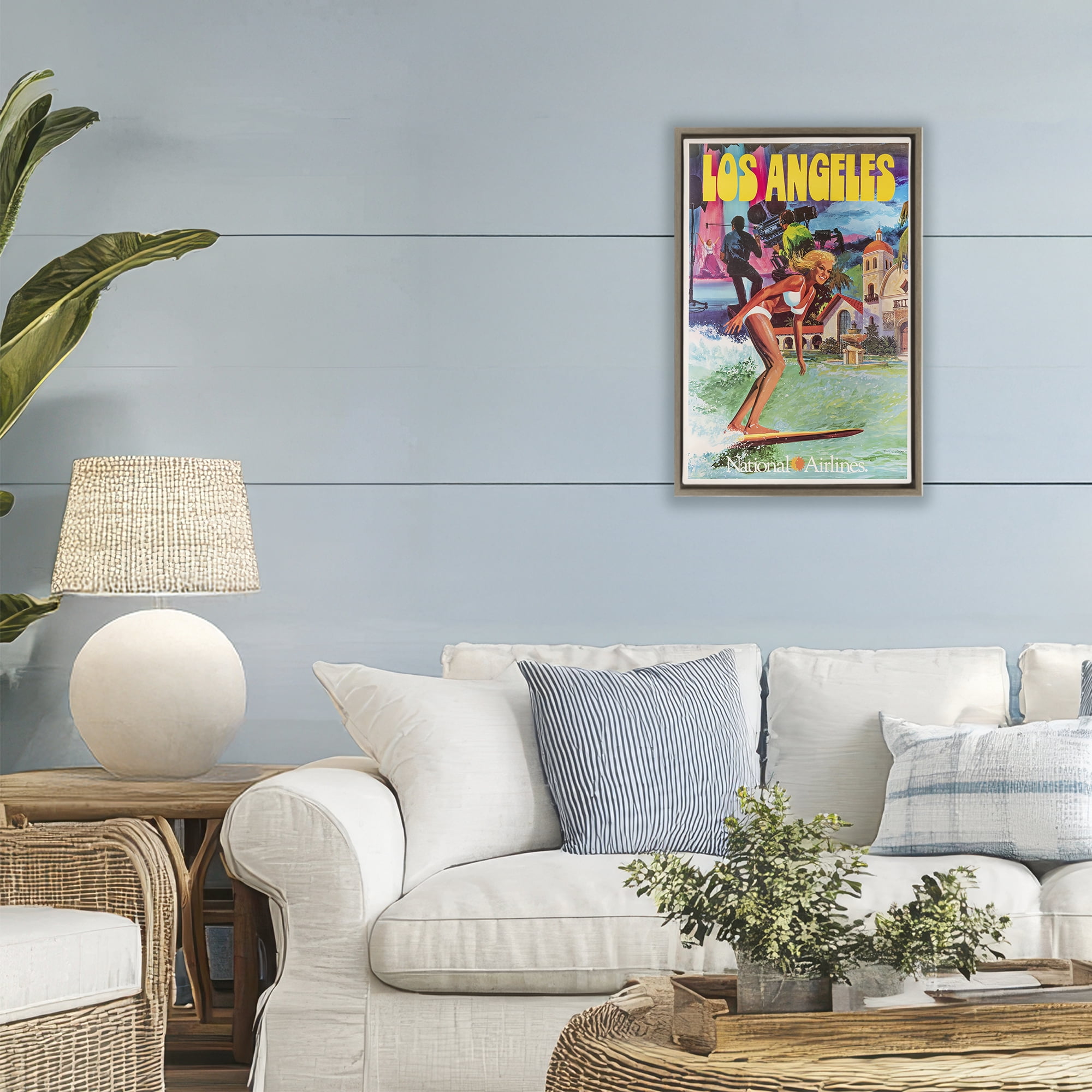 Stupell Industries Vintage Los Angeles Travel Brown Framed Floater Canvas Wall Art, design by Vintage Posters