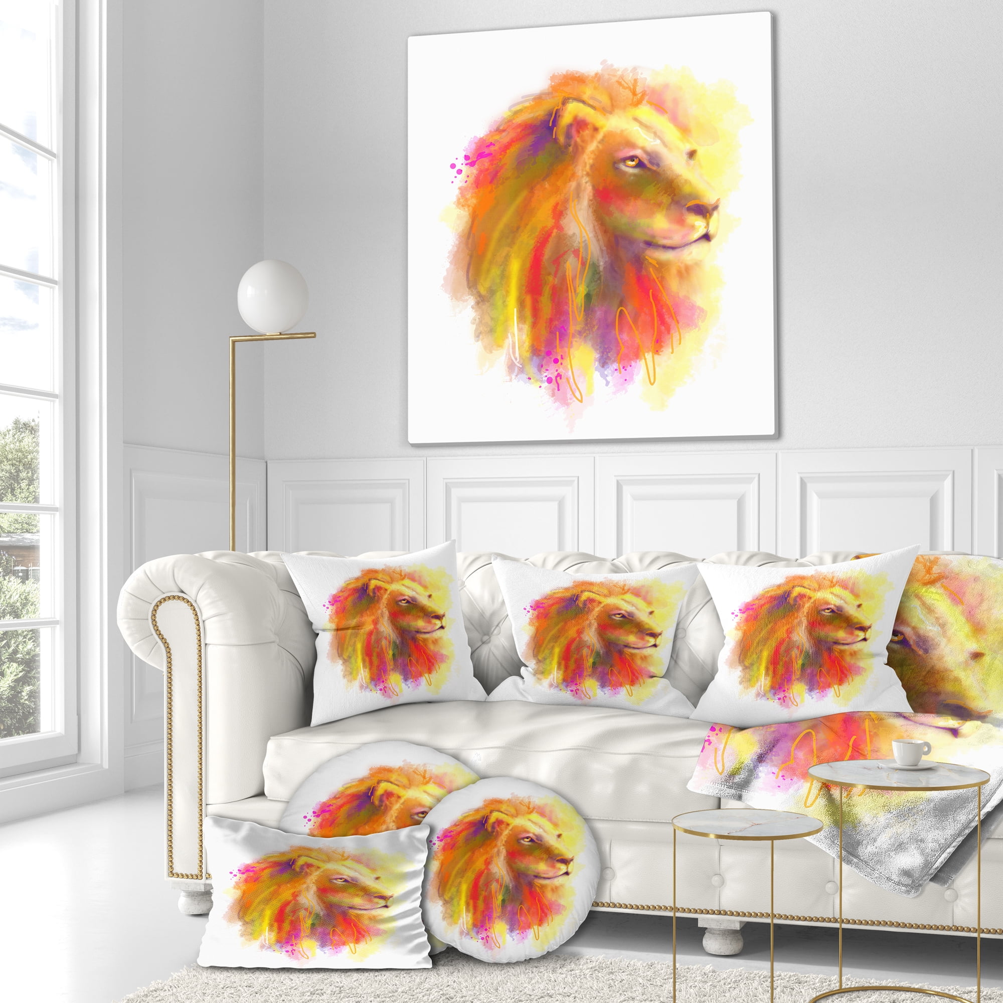 Designart Lion with Colorful Mane - Animal Throw Pillow - 18x18