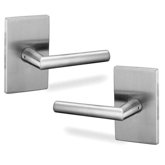 Berlin Modisch Dummy Lever Door Handle Pack of 2 Designer Series Non-Turning Single Side Pull Only Lever Set [for Closet or French Doors] Heavy Duty - Satin Nickel Finish