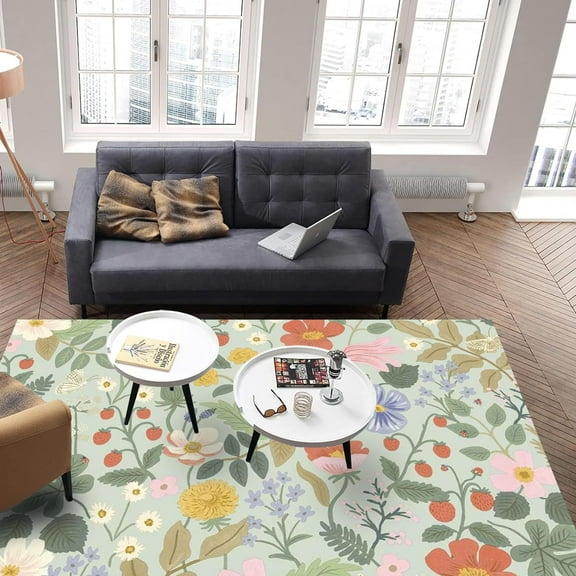 Washable Area Rugs Bright Floral Rug Non Slip, Soft Vintage Bedroom Rugs Indoor Floor Carpet For Living Room Office Playroom Kitchen Bathroom