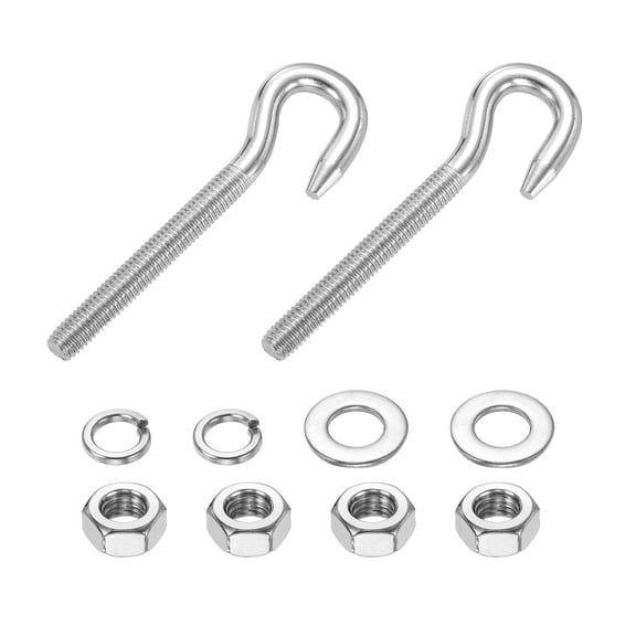 Uxcell 2 Pcs M8 Hook Bolt, 2.3 Inch Stainless Steel Eye Bolt with Nut