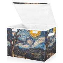 Yayeee Collapsible Cube Storage Bin with Lid Fabric Closet Decorative Basket with Handles, Swirling Starry Sky