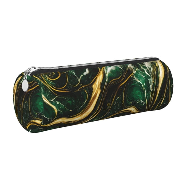 Disketp Green Marble Estuche Organizador de Lápices de Cuero, Estuche de Oficina con Cremallera para Bolígrafo y Lápiz