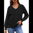 thumbnail image 3 of Suéteres de Punto para Mujer, Otoño, Cuello en V, Larga, Suéter Informal Holgado. Negro M, 3 of 6