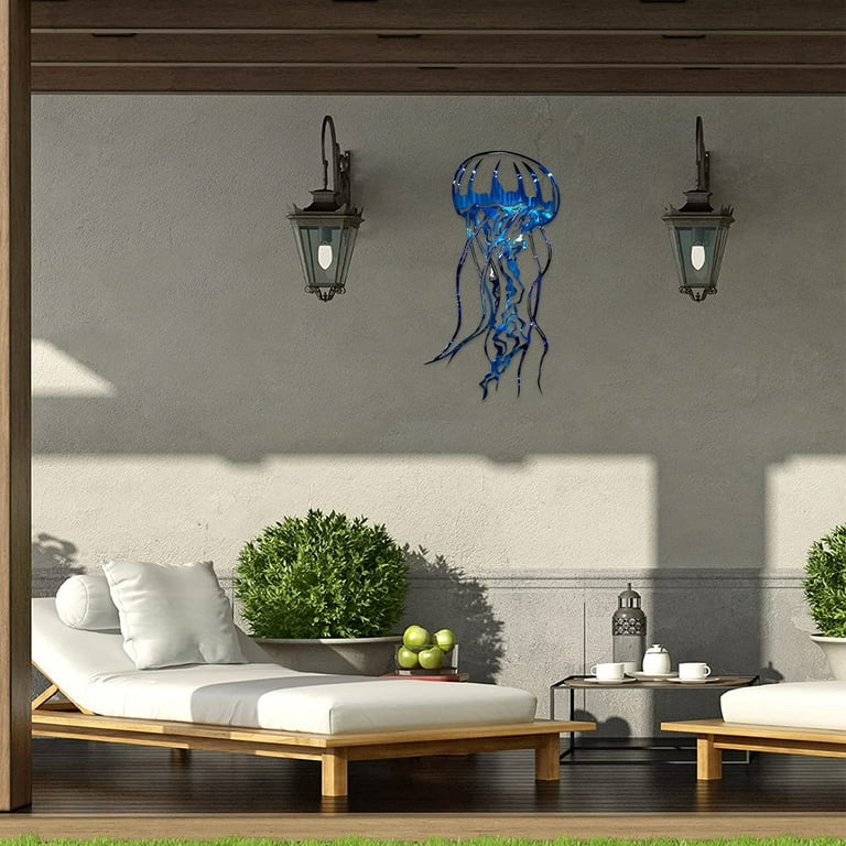 Metal Jellyfish Wall Decor Sea Wall Art Tropical Fish Hanging Sculpture  Beach Theme Decor for Living Room Office Garden 