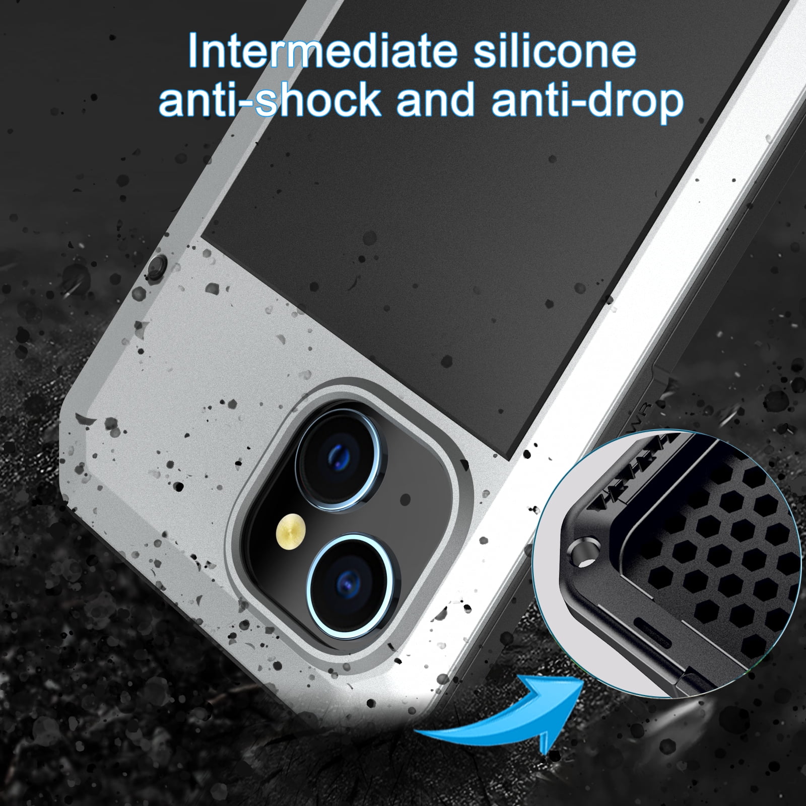 ELEHOLD for iPhone 15 Plus Armor Case, Outdoor Sports 360° Full Body Protective Cover with Tempered Glass Screen Protector Heavy Duty Shockproof Rugged Metal Case for iPhone 15 Plus, Silver