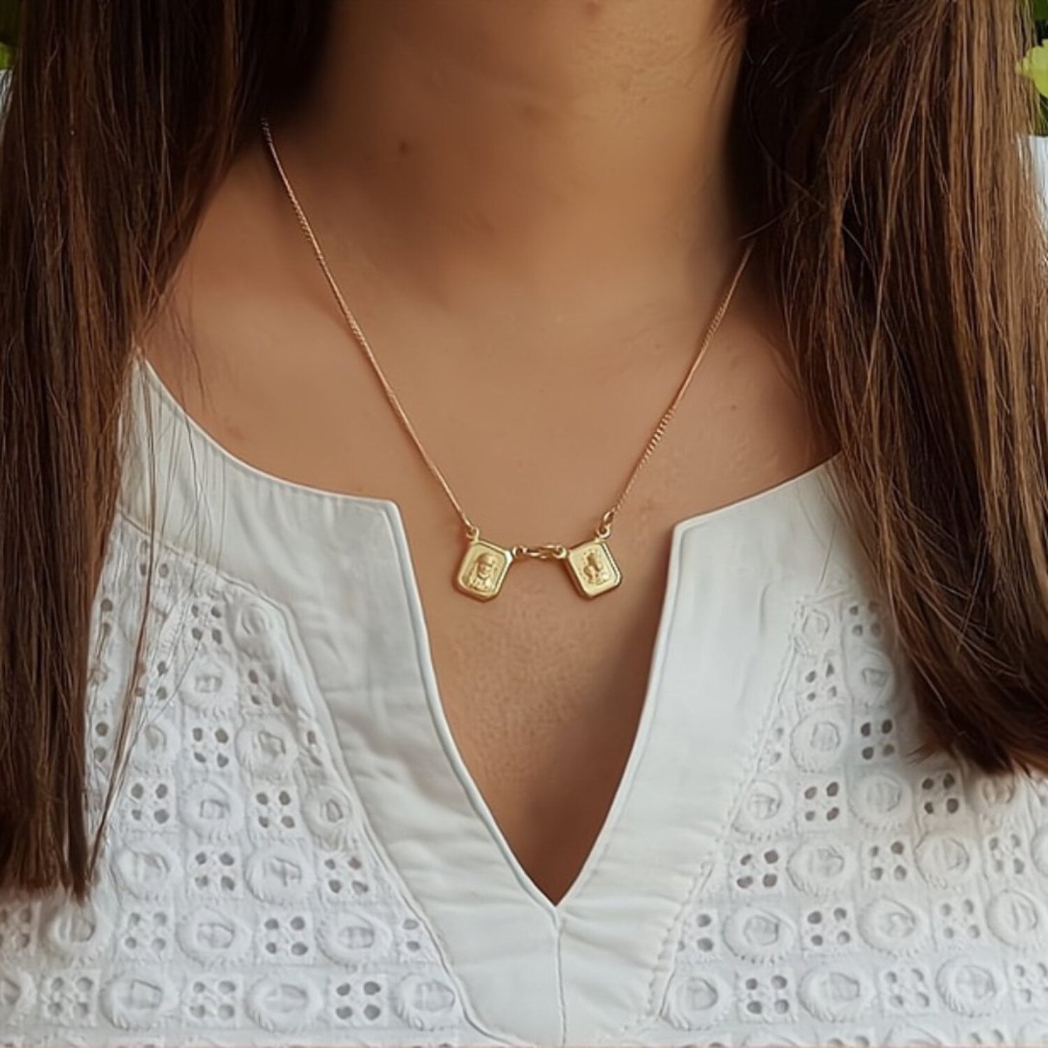 Gold Carmel Matte Scapular Necklace 16-inch