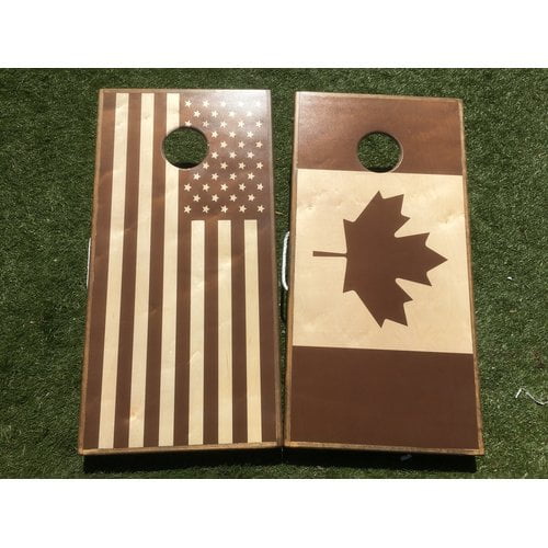 West Georgia Cornhole Stained American Flag Canadian Flag 10 Piece Cornhole Set