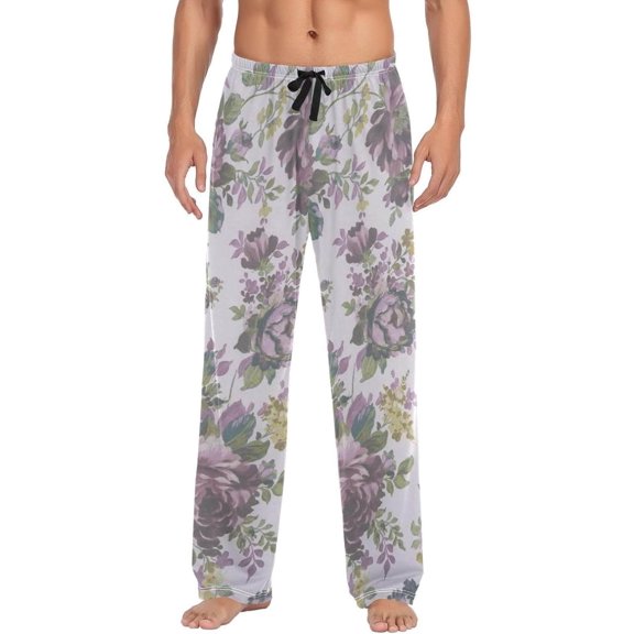 Flowers Pattern Ghost Pajama Pants, Men's Lounge Pants Light with Drawstring and Pockets, Christmas New Year Birthday Father's Day Gifts, XX-Large