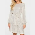 thumbnail image 4 of Sequin Dress For Women Dress Long Sleeve Crewneck Sparkly Glitter Mini Dress Elegant Wedding Party Dress, 4 of 4