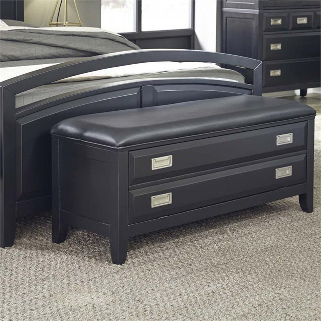 Home Styles Prescott Faux Leather Storage Bedroom Bench in Black