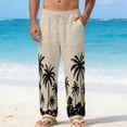 thumbnail image 2 of Pantalones Casuales Relajados de Ajuste de la Playa Hawaiana Estirado de la Cintura con Cordón Impreso Pantalones de Lino Recto de Longitud Completa, 2 of 7