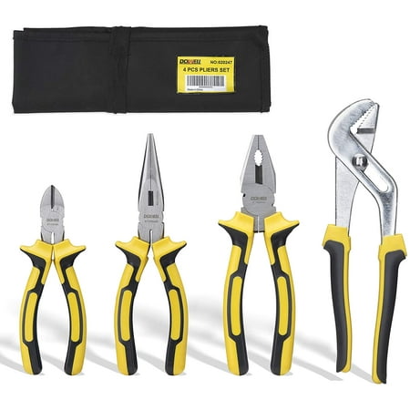 

DOWELL Pliers Set 7-Pieces 10-Inch Groove Joint Pliers 8-Inch Adjustable Wrench Combination Pliers 6-inch Long Nose Diagonal Cutting Pliers Screwdrivers Maintenance Tool Kit with Tool Pou