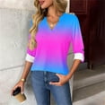 thumbnail image 2 of WRKEKC Long Sleeve T-Shirts for Women Print Gradient Color V-Neck T-Shirt with Button Detail 3/4 Sleeves and Curved Hem Casual Fall Winter Top, 2 of 7