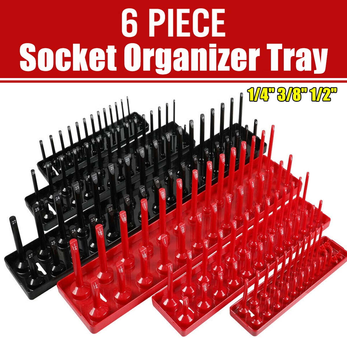 2 Pc Metric SAE 1/2" Heavy Duty Socket Organizer Holder Storage Tray Set 