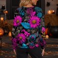 thumbnail image 5 of Halloween Sweaters for Women Funny Halloween Party Graphic Womens Sweaters Cardigan Button Knit Cropped Long Sleeve Fall Winter Fashion Plus Size Tunic Sweater Purple Pink 2XL, 5 of 6