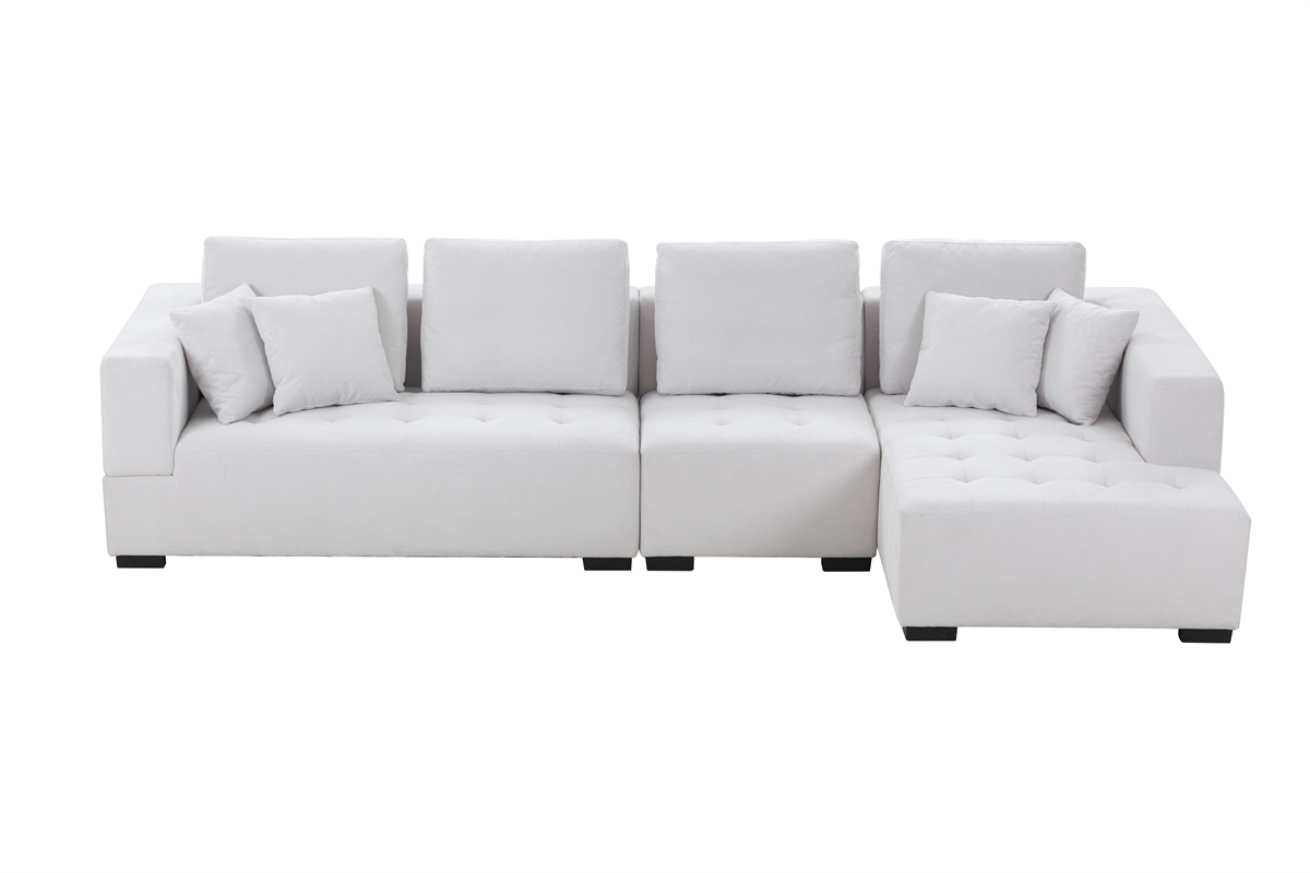 LShaped Sectional Sofa Couch with Right Chaise, 134''L Modern Linen