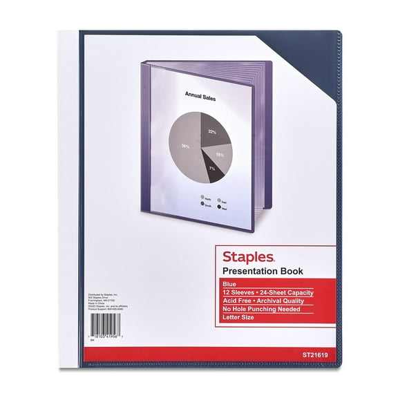 Staples Letter Clear Cover Presentation Book Blue 3/Pack ST21619-CCVS