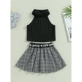 thumbnail image 2 of Wassery Kids Girl Summer Outfit Ribbed Sleeveless Tank Tops and Elastic Plaid Pleated Skirt Set for 3T 4T 5T 6T 7T Little Girls, 2 of 8