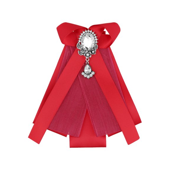 INSPIRE CHIC Women's Bow Brooch Rhinestoneand Pearl Ribbon Neck Tie Accessories Bow Tie Red One Size