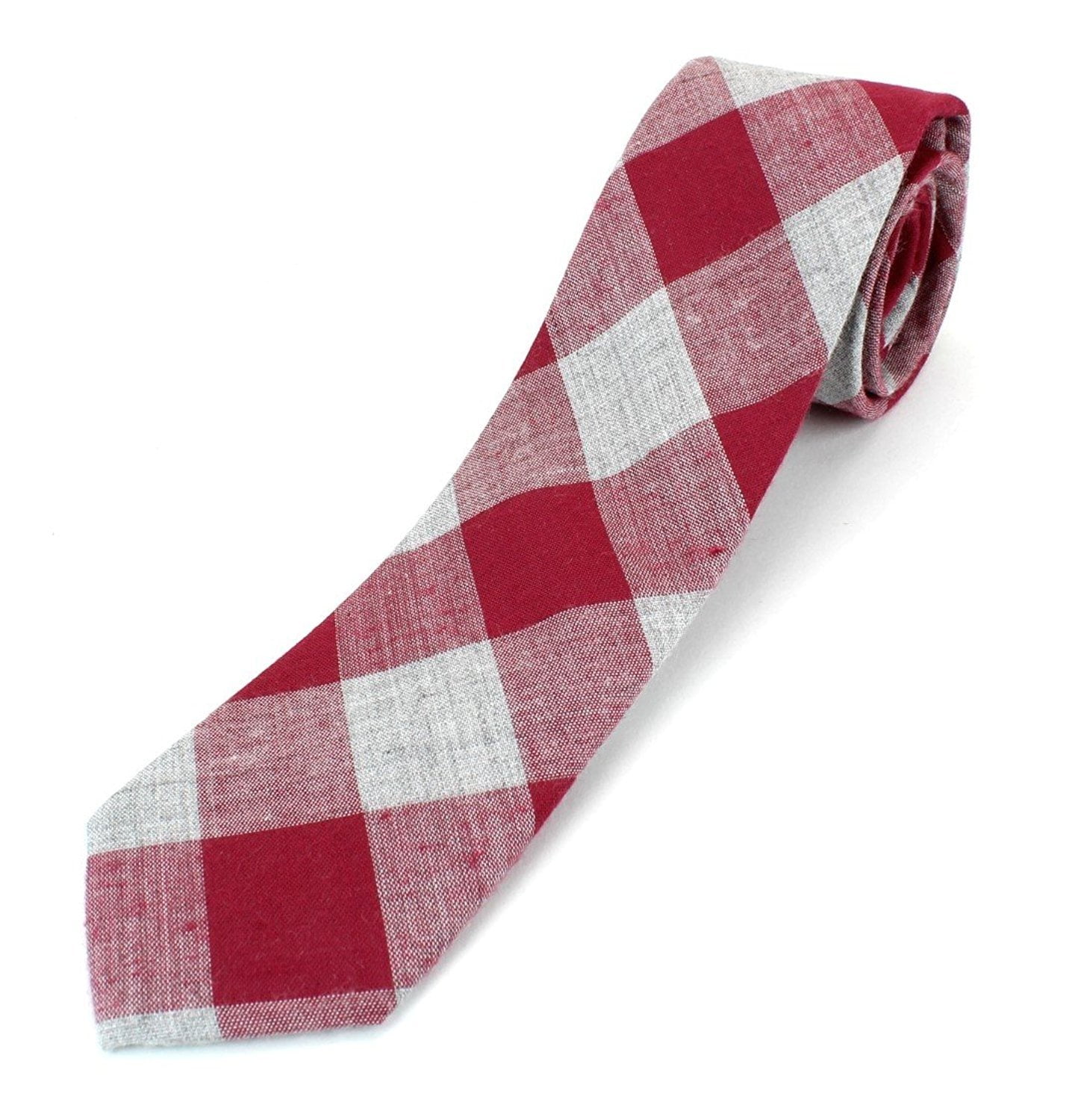 Details about / Men/'s Cotton Skinny Necktie Tie Checker Large Gingham Pattern Grey Backing Color