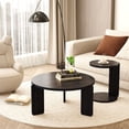thumbnail image 3 of CQSXDA 32.68 Inch Diameter Round Black Oak Nesting Coffee Table Set Of 2 With Wear Resisting PU Paint Ideal For Living Rooms, 3 of 12