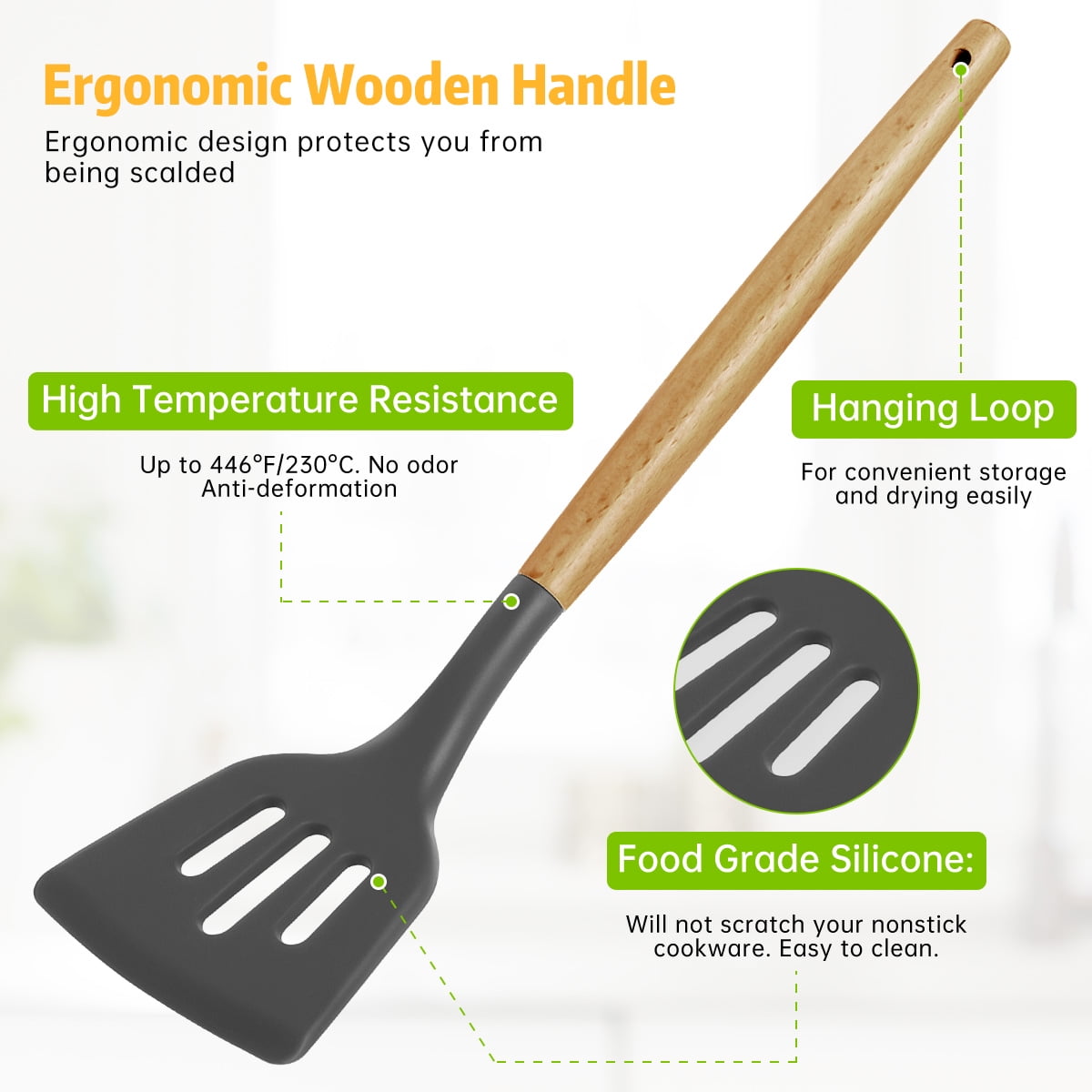 GPED 29 Pcs Silicone Kitchen Utensil Set, Cooking Utensils Set with Wooden Handle, Food Grade Silicone Spatula Set, BPA-Free, 446°F Heat Resistant Kitchen Gadgets Tools Set, Gray