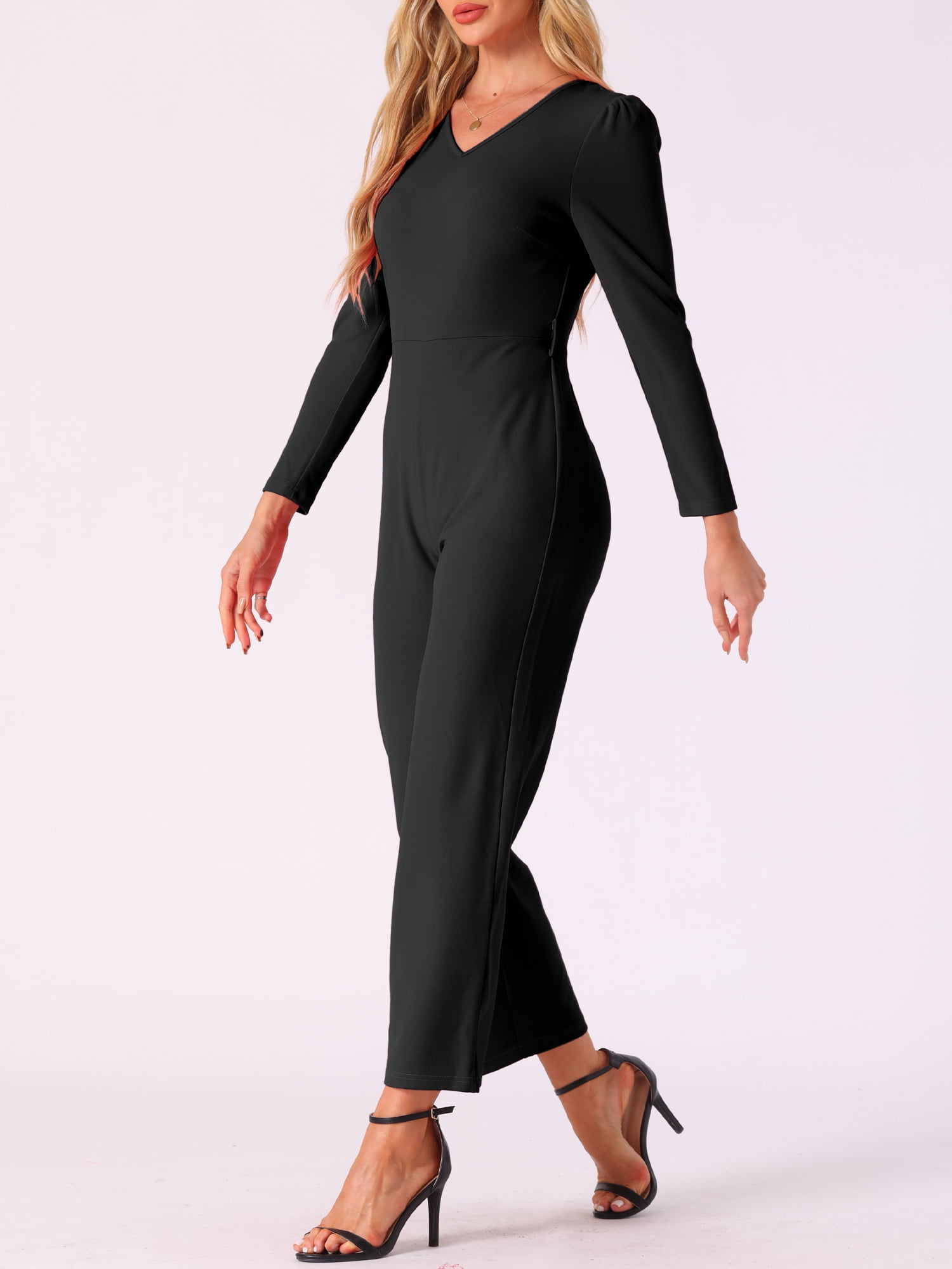 DARING DIVA Women's V Neck Wide Leg Elegant Knit Jumpsuits XL Black