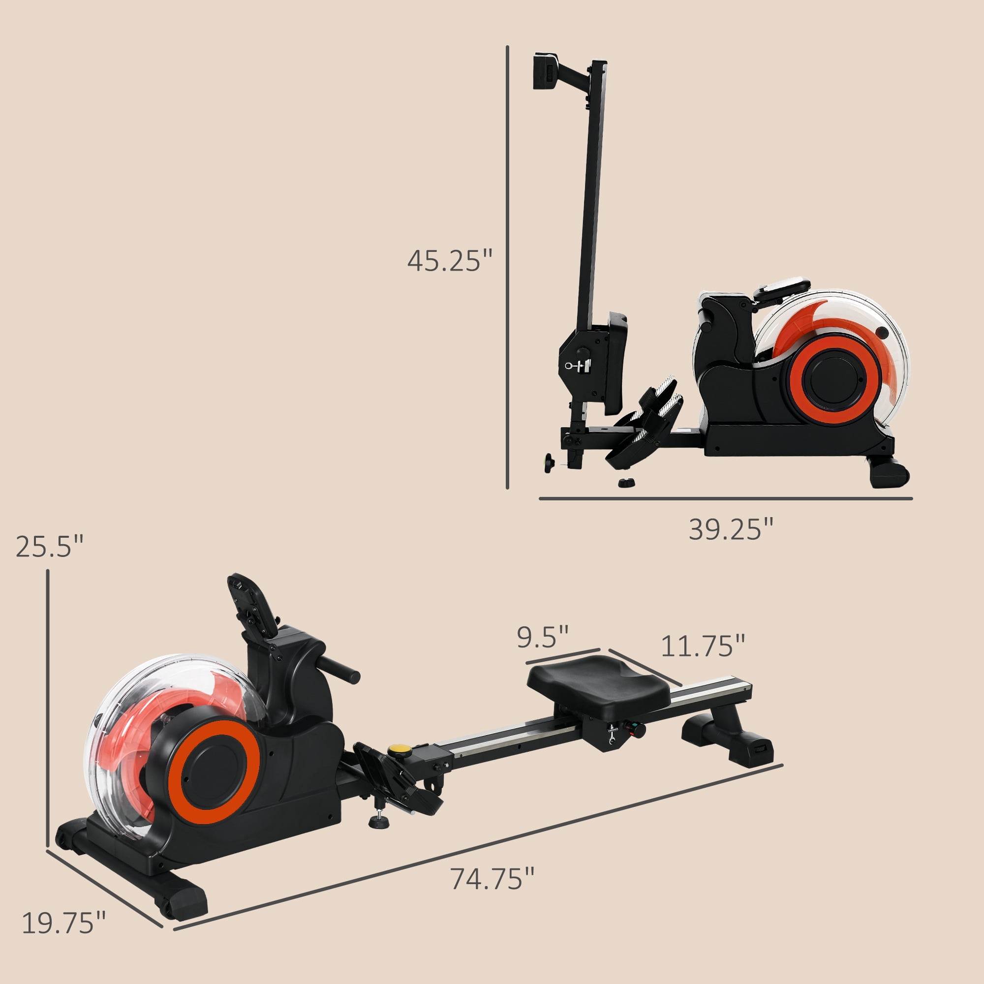 Soozier Foldable Rowing Machine, Water Row Machine with Wheels and LCD Monitor for Home Cardio Training, Red