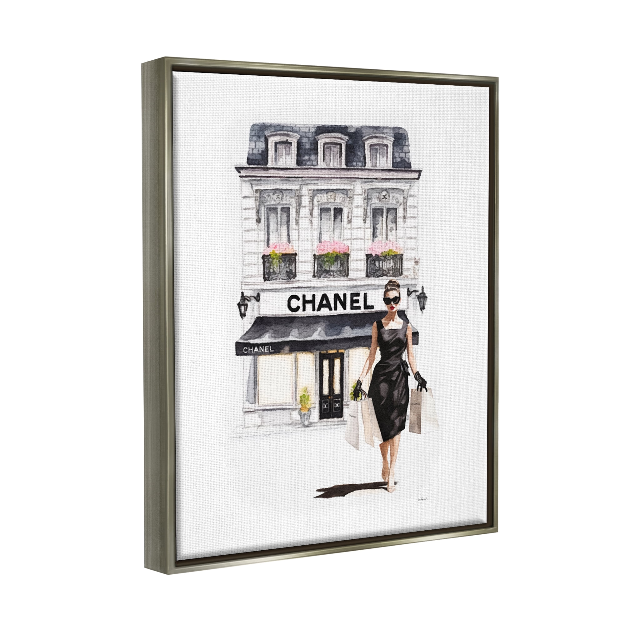 Stupell Industries Shopping Fashion Storefront Town & City Painting Gray Floater Framed Canvas Art Print Wall Art, 17 x 21