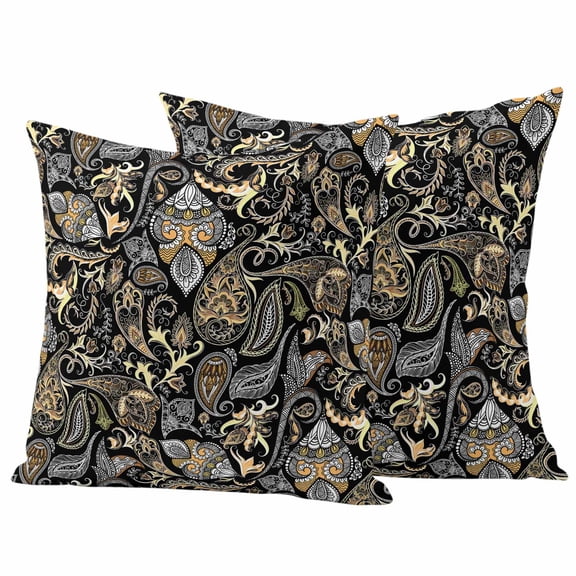 Black Floral Outdoor Pillow Covers 18"x18" Set of 2,Waterproof Throw Pillow Covers for Patio Furniture,Boho Botanical Vintage Paisley Flower Decorative Cushion Pillowcases for Garden Porch Couch Sofa