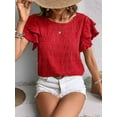 thumbnail image 2 of Womens Summer Tops Ruffle Short Sleeve Crewneck Shirts Textured Ladies Elegant Business Blouses Dressy Casual Red XL, 2 of 7