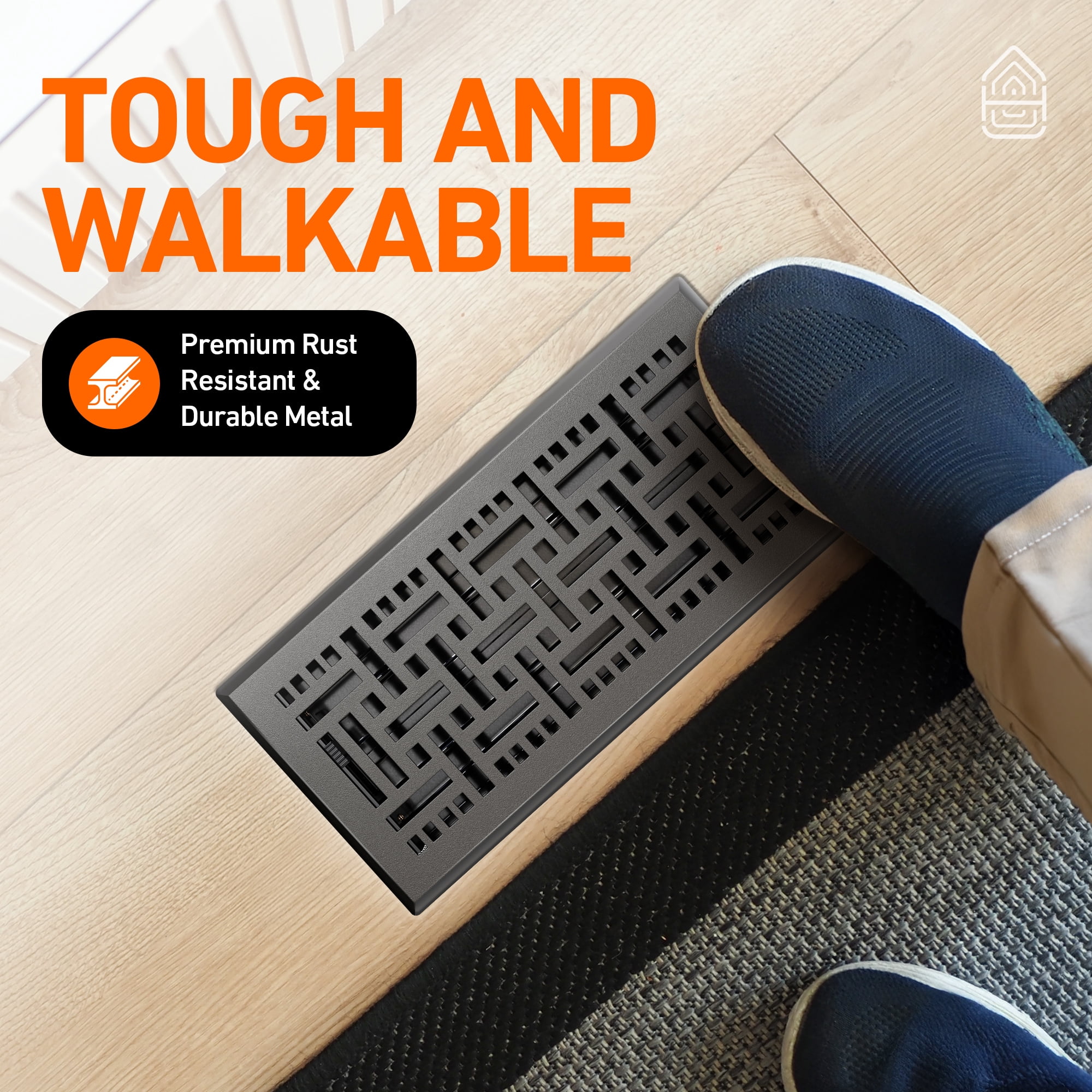 4x14 Floor Vent Covers Floor Register with Mesh Cover Trap, Heat and Air, Walkable Metal Floor Register for HVAC Duct, Basketweave, Dark Grey