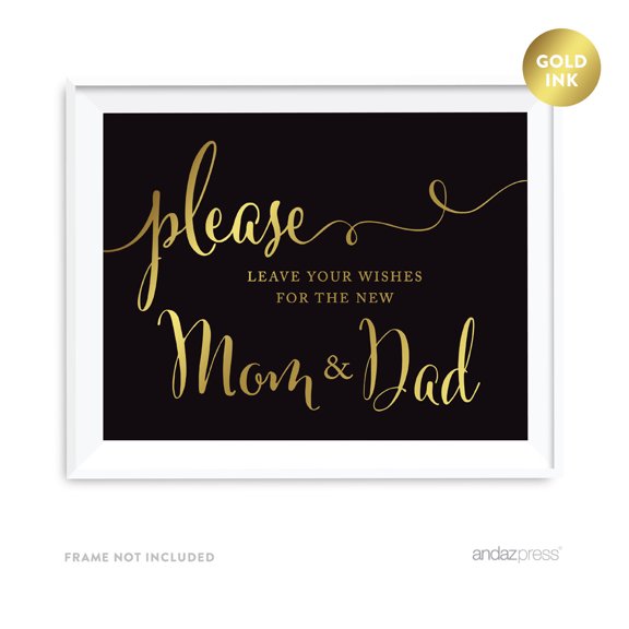 Please Leave Your Wishes for the New Mom & Dad Black and Metallic Gold Baby Shower Signs
