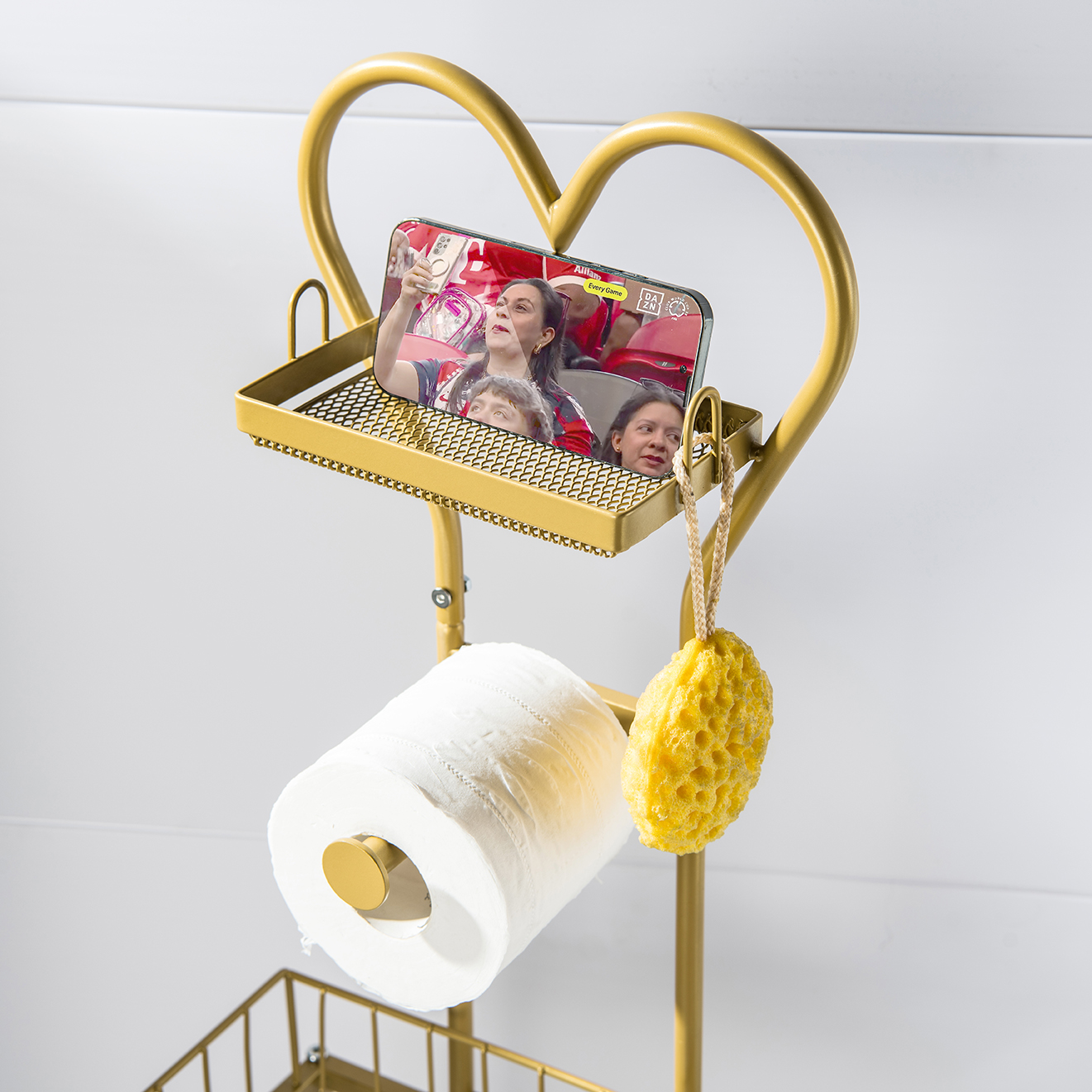 Freestanding Toilet Paper Holder, Drawer Style Storage Compartment, with Storage Shelf Reserve for Phone Tablet Magazine Bathroom Organizer (Gold)