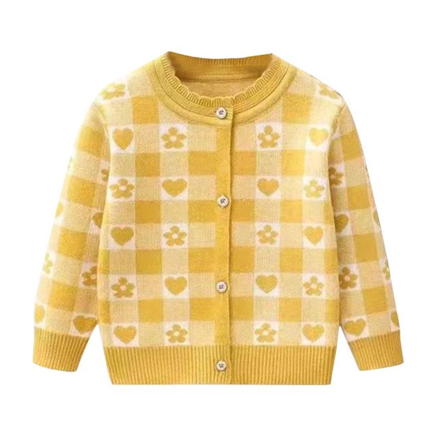 Penkiiy Cardigan à Boutons Col en V à Imprimé Floral Colorblock pour Fille Manches Longues Mignon 3 Ans Jaune