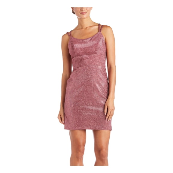 MORGAN & CO Womens Pink Textured Zippered Shimmering Spaghetti Strap Scoop Neck Short Cocktail Sheath Dress 15