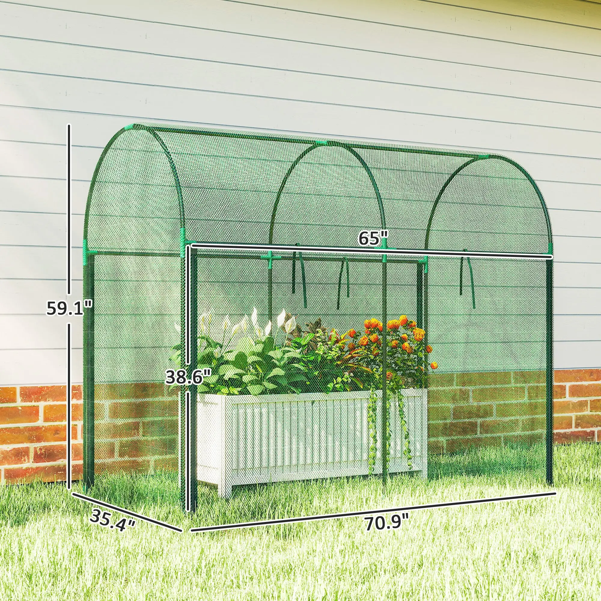 Plant Protector Crop Cage for Tall Vegetables & Climbing Crops, HDPE Mesh Cover, Powder-Coated Steel Frame, Roll-Up Zippered Door with U-Shaped Stakes