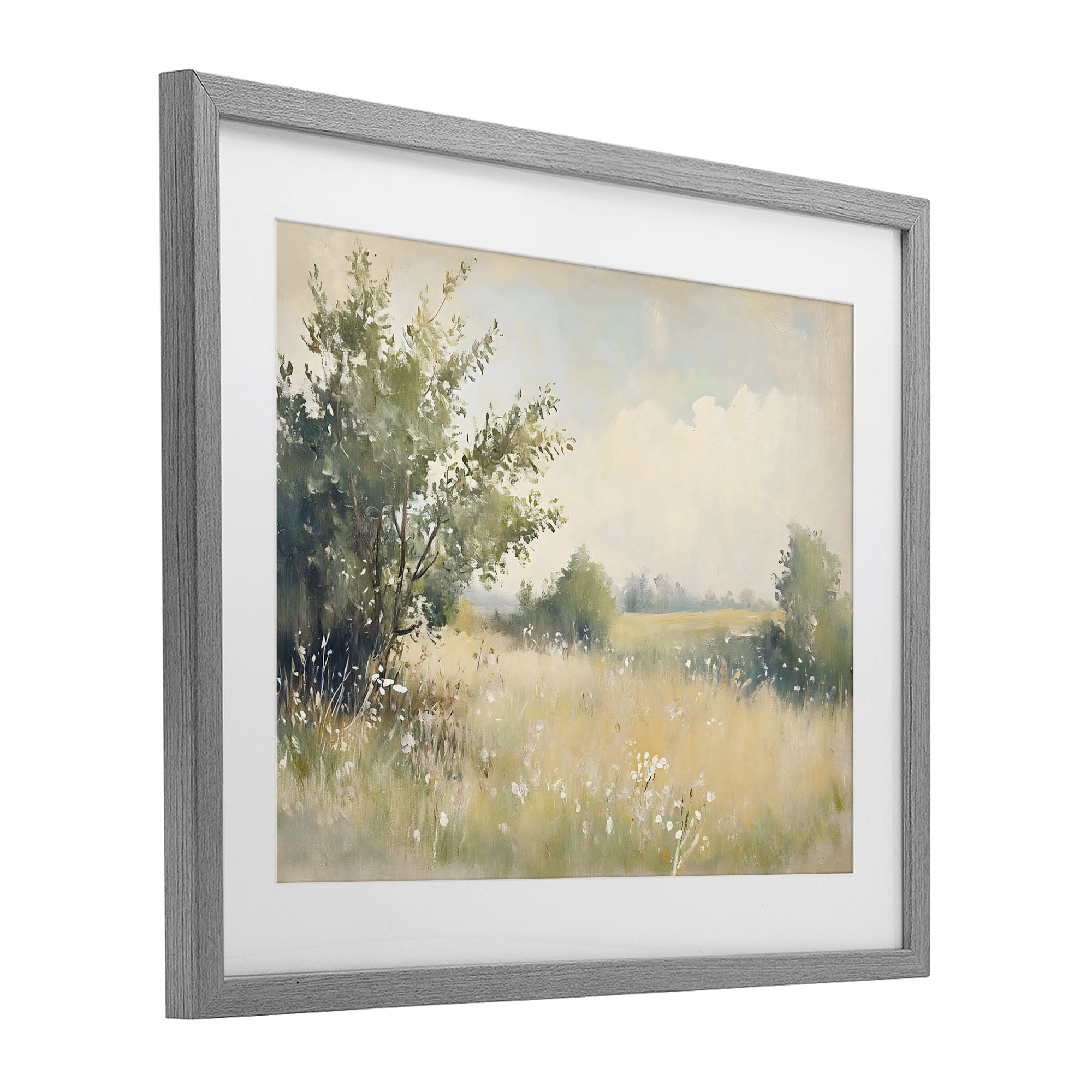 Stupell Industries Summer Meadow in Soft Light Gray Framed Print Under Glass, design by Creative Studio