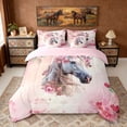 thumbnail image 3 of Erosebridal Watercolor Horse Bedding Comforter Set, Chic Flower Floral Queen Bedding Sets, 3 of 6