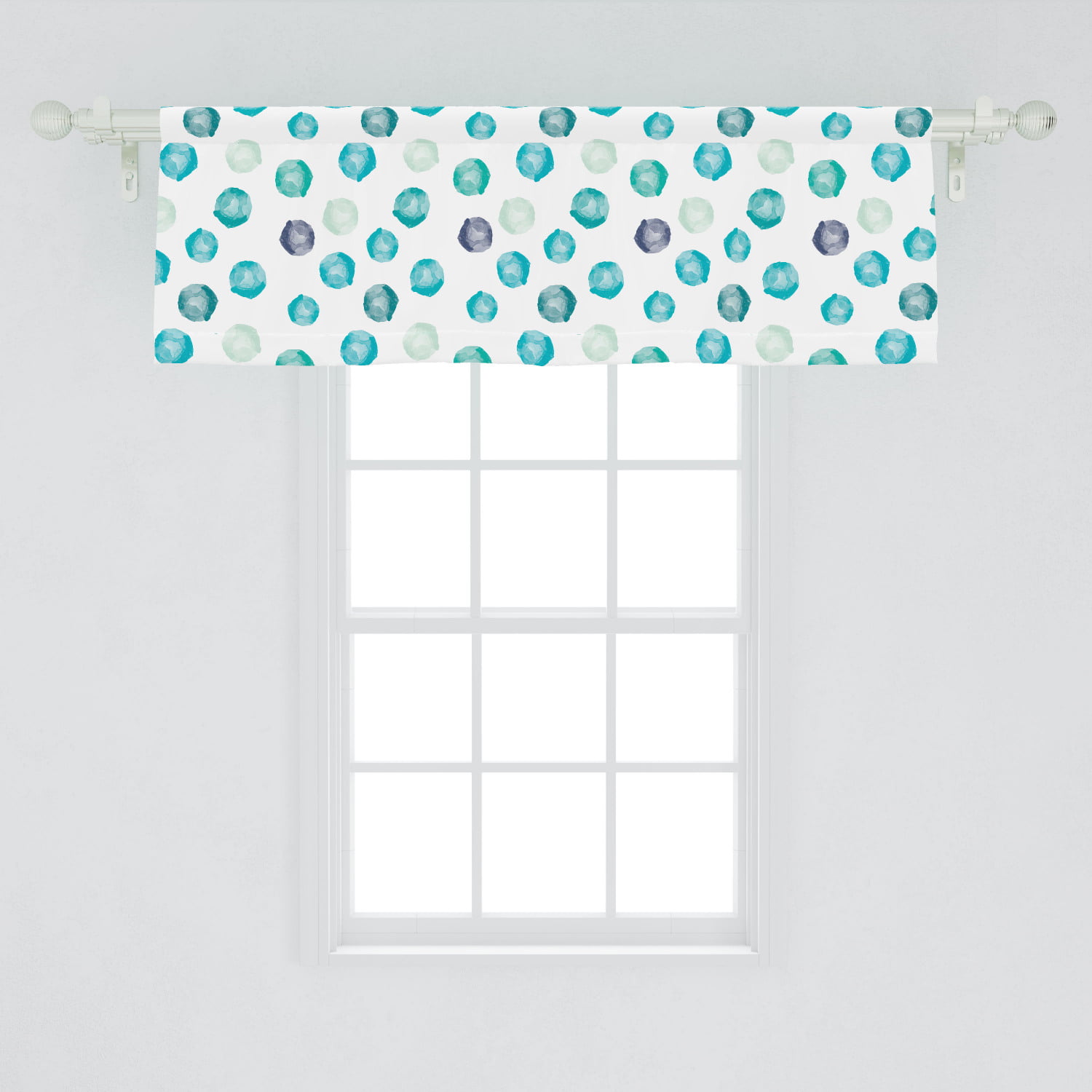 Aqua Window Valance, Hand Painted Style Round Shapes Pattern in ...