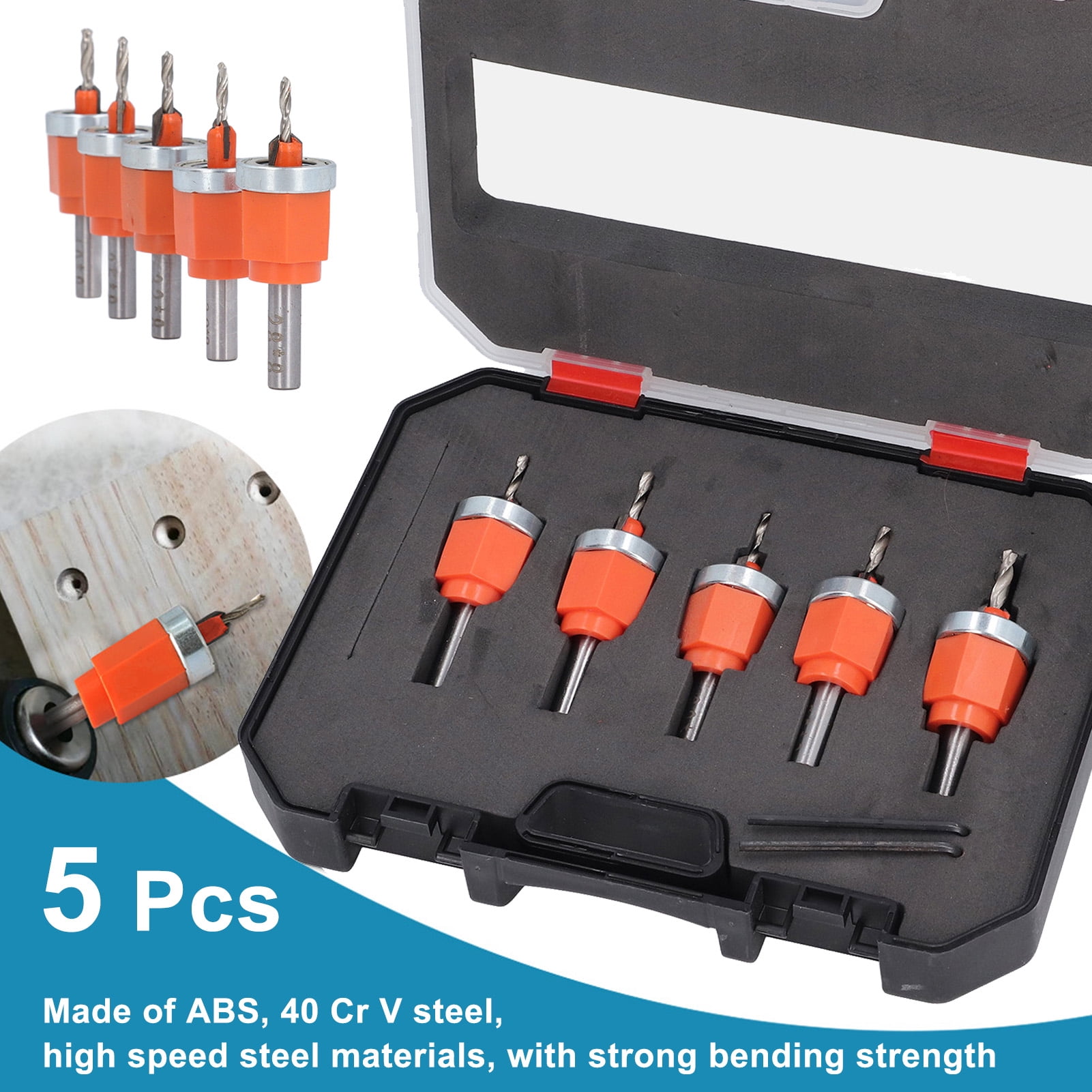 Countersink Drill Bit, Hard Wearing Anti Bending Efficient Chip Removal 2.8-4mm Diameter Countersink Drill Bit Set 5 Pcs  For Wood