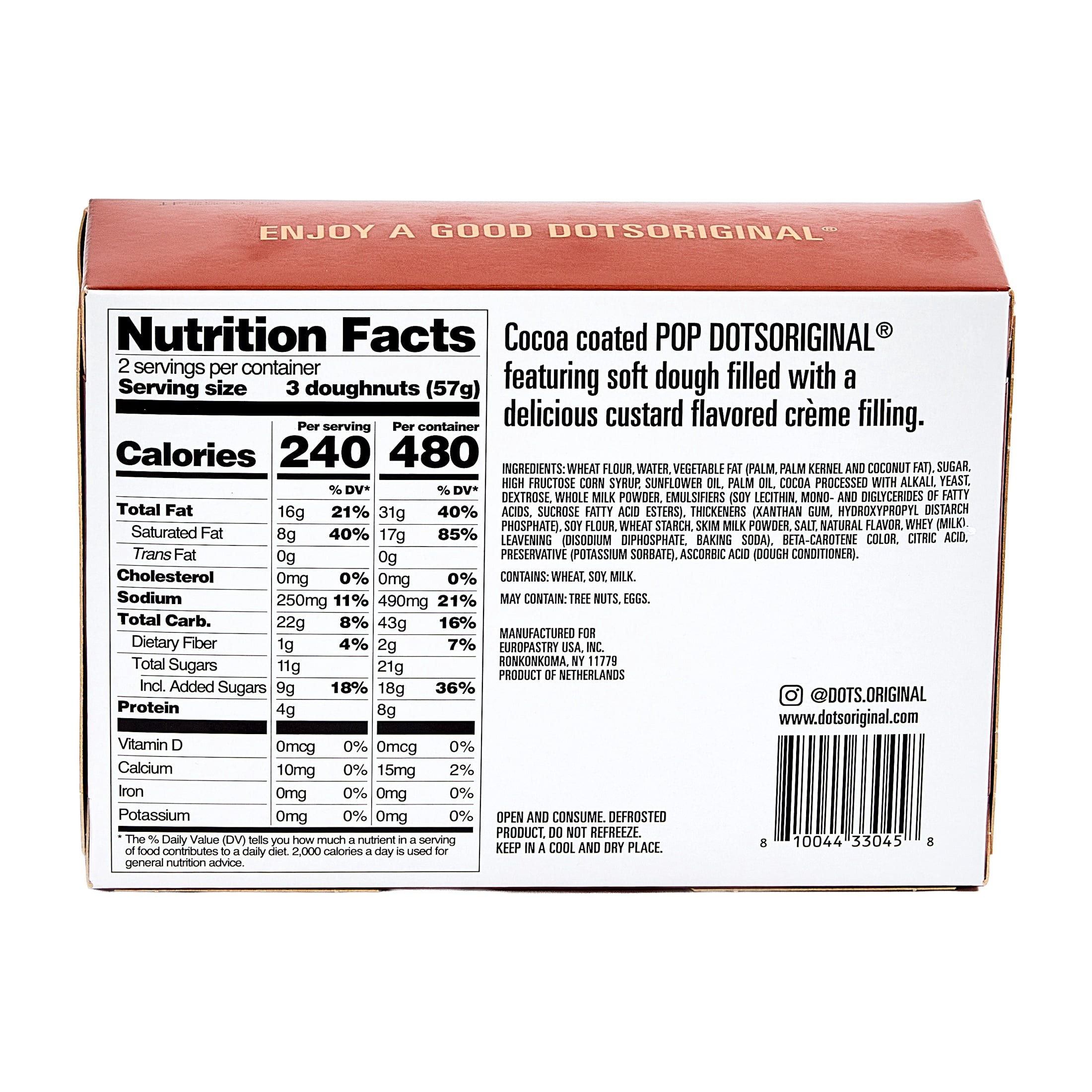Pop DotsOriginal Custard Flavored & Cocoa Mini Donut, 4 oz, 6 Count