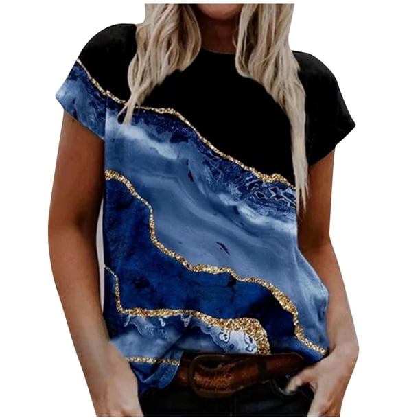 Camiseta estampada a la moda para mujer, blusa de manga corta, cuello redondo, camisetas informales Pompotops hkajfhjk466949