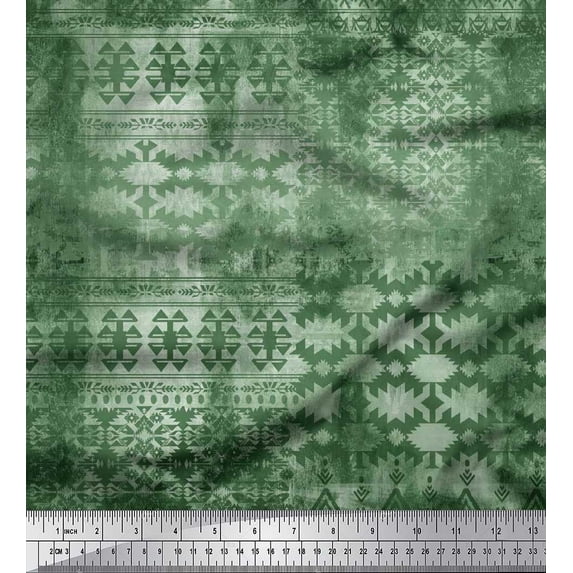 Soimoi Crepe Silk Fabric Aztec Southwestern Print Fabric by the Yard 42 Inch Wide